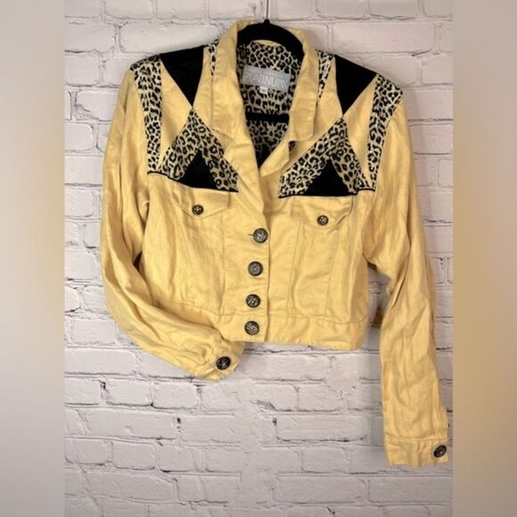 Platinum by Dorothy Schoelen Wild Cats Vintage Yellow Linen light jacket size‎ s - Picture 1 of 14